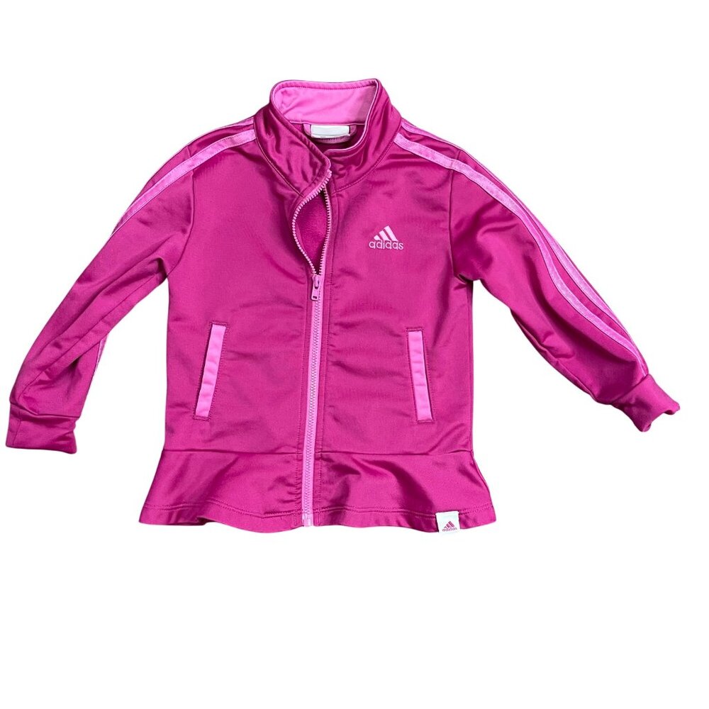 Adidas Track Jacket Toddler Girls Size 2T Lightweight Pink 3 Lines Sleeves‎ FLAW
